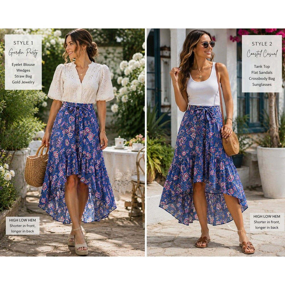 J.Crew Limited 100% Cotton Floral Paisley Asymmetrical Midi Skirt Belted Boho